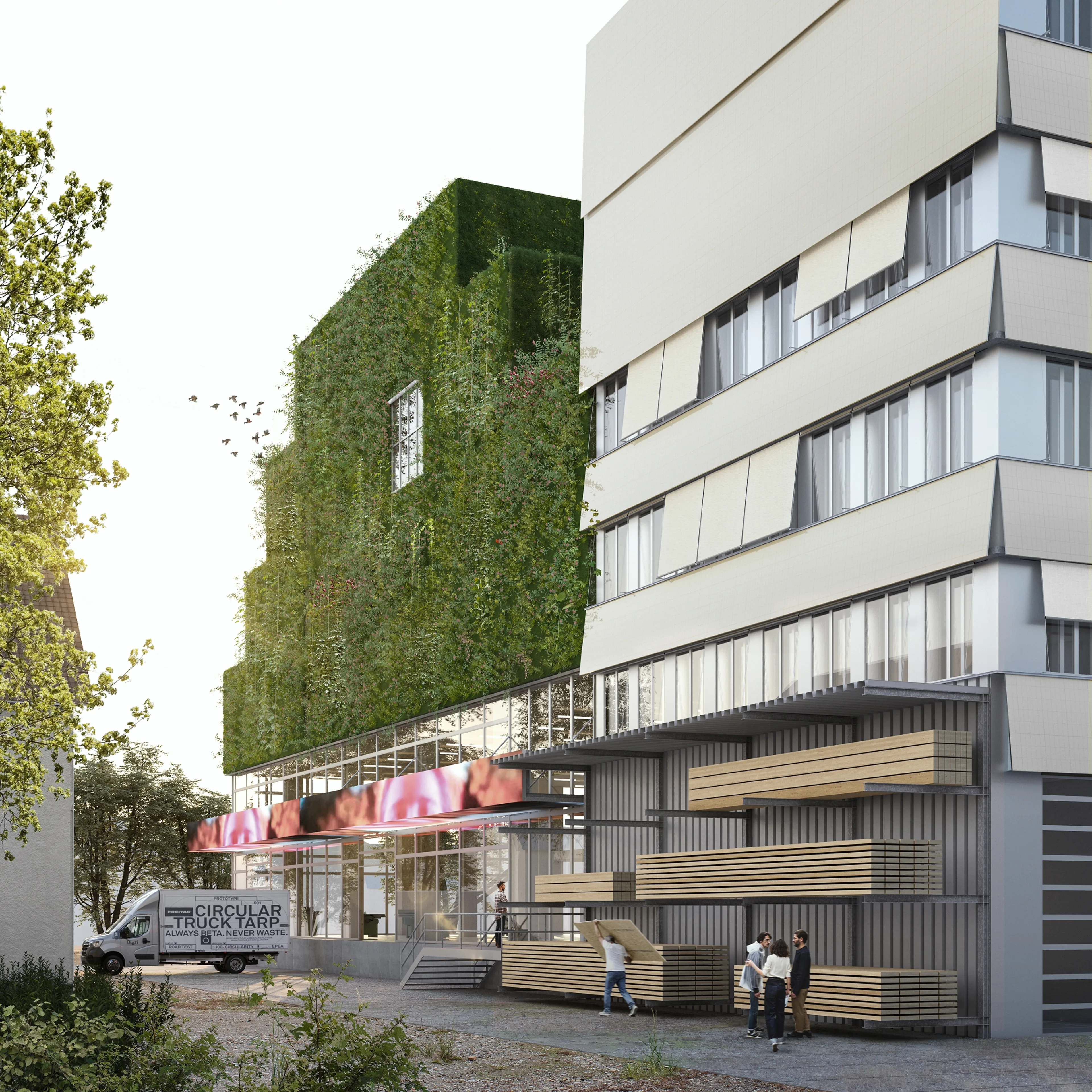 Werkstatt und überwachsenes Haus